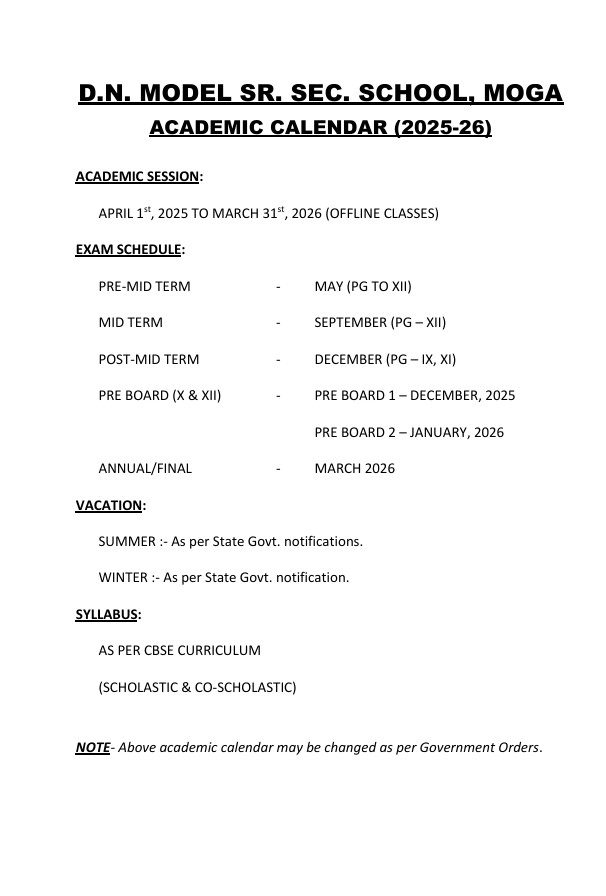 Acaddemic Calendar 2025-2026